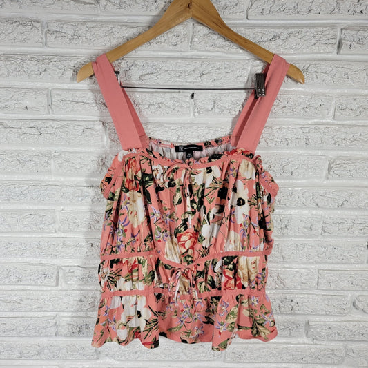 INC International Concepts Womens Top 2X Plus Swing Pink Floral Ruffle Casual