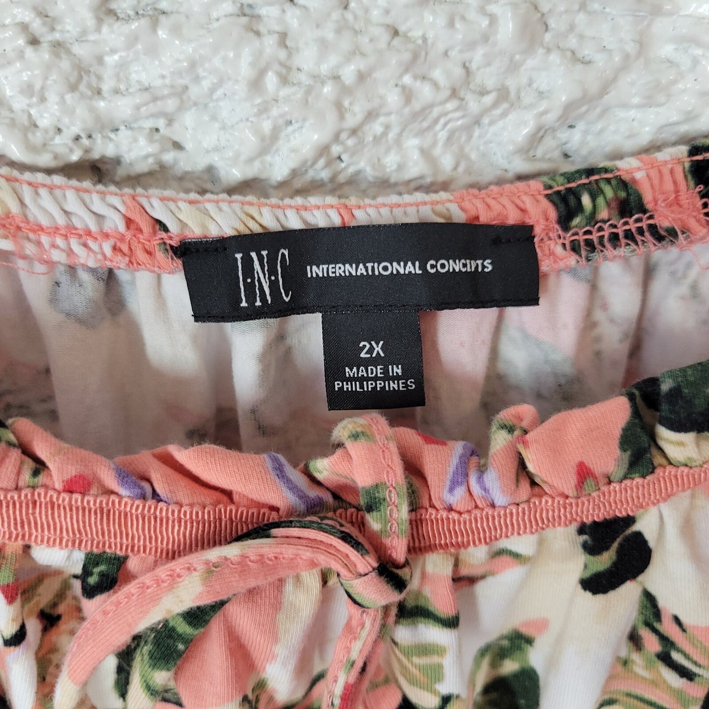 INC International Concepts Womens Top 2X Plus Swing Pink Floral Ruffle Casual