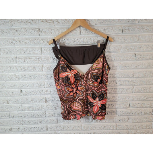 Avenue Womens Swimsuit 20 Tankini Two Piece Floral Layered Spaghetti Strap Bra