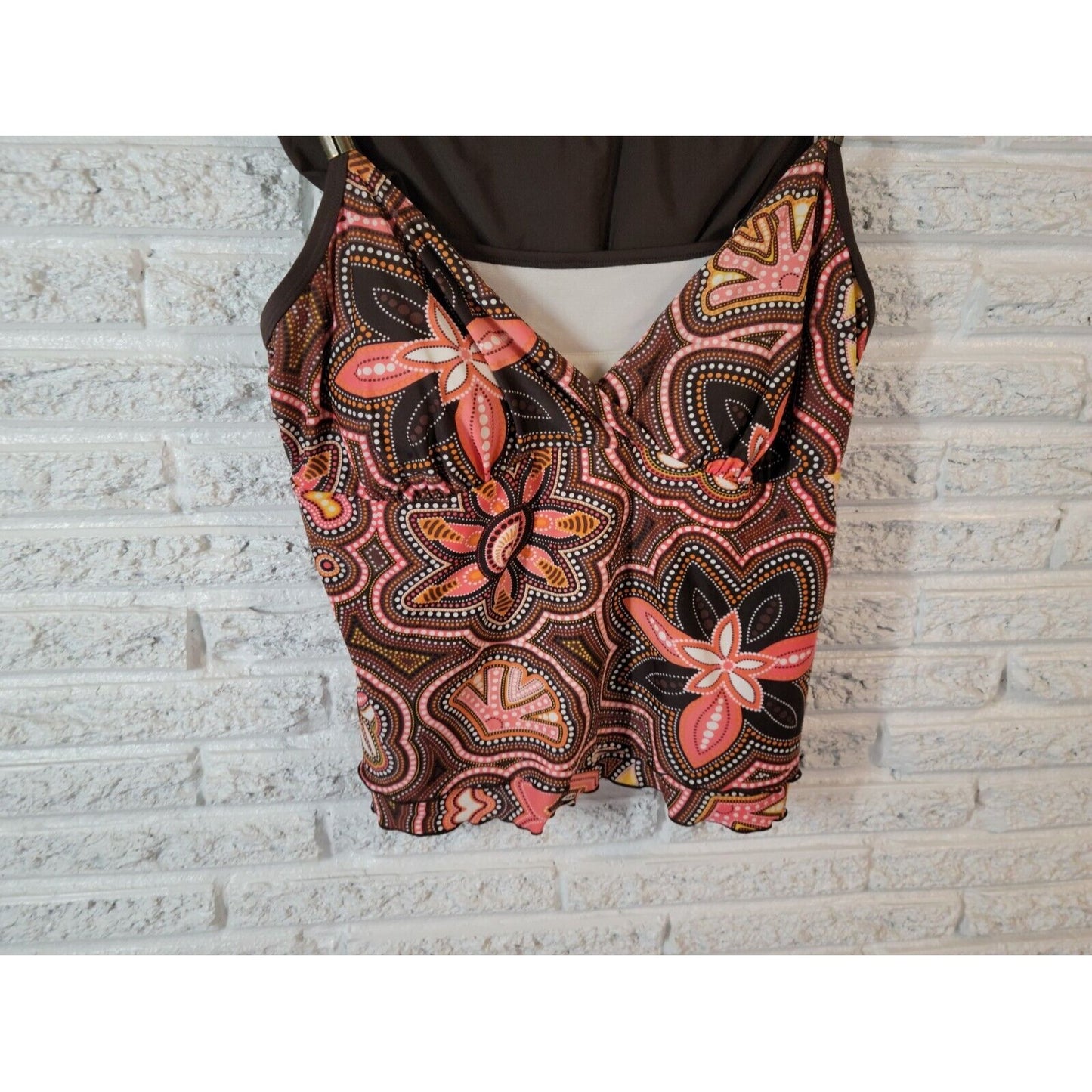 Avenue Womens Swimsuit 20 Tankini Two Piece Floral Layered Spaghetti Strap Bra