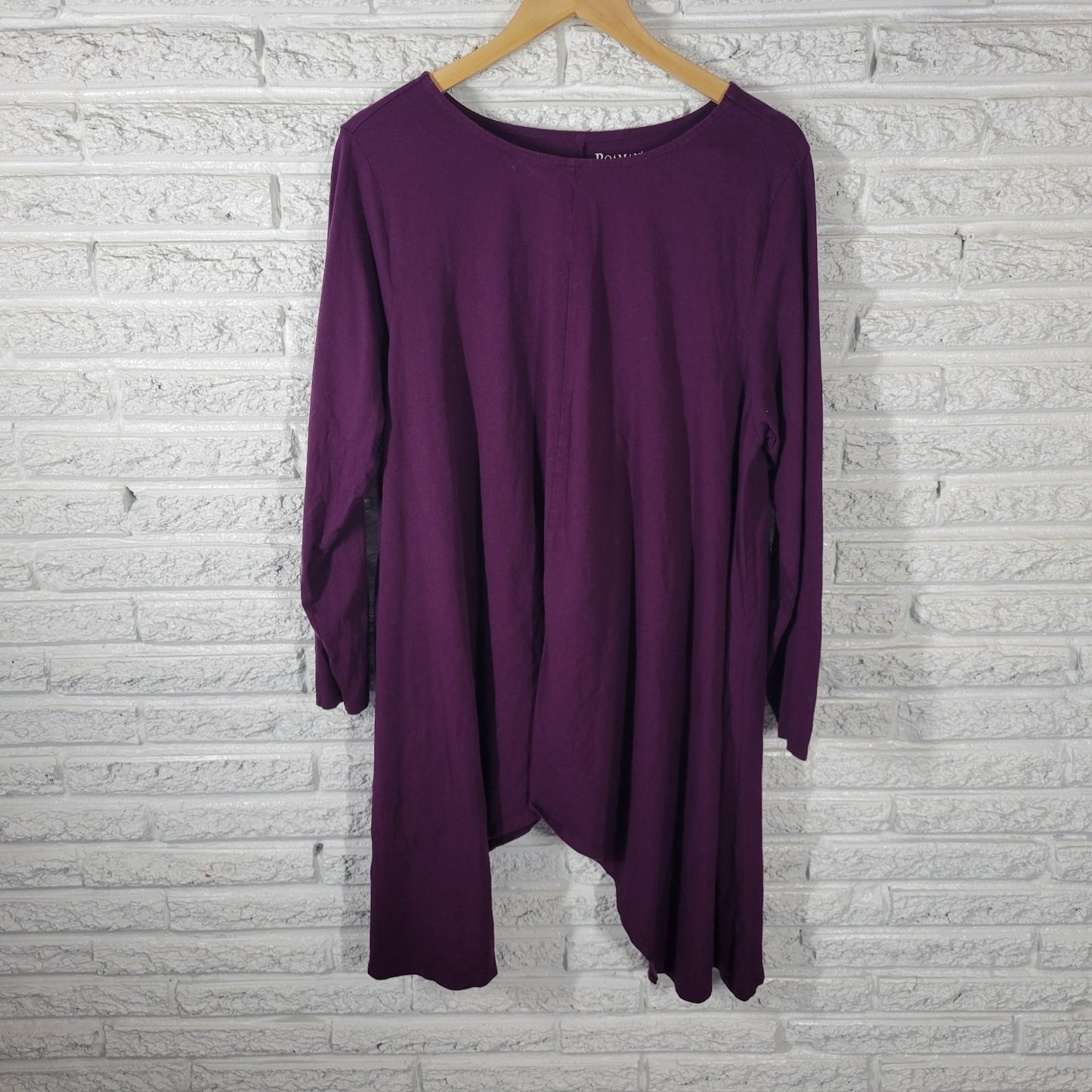 Roamans Womens Top 1X Plus Tunic Purple Cotton 3/4 Sleeve Asymmetric Comfy