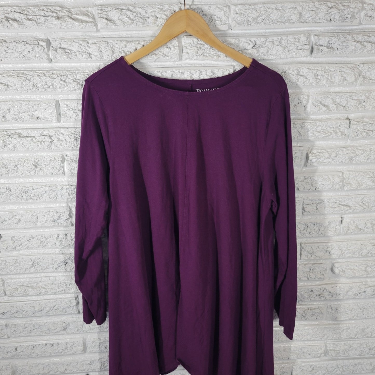 Roamans Womens Top 1X Plus Tunic Purple Cotton 3/4 Sleeve Asymmetric Comfy