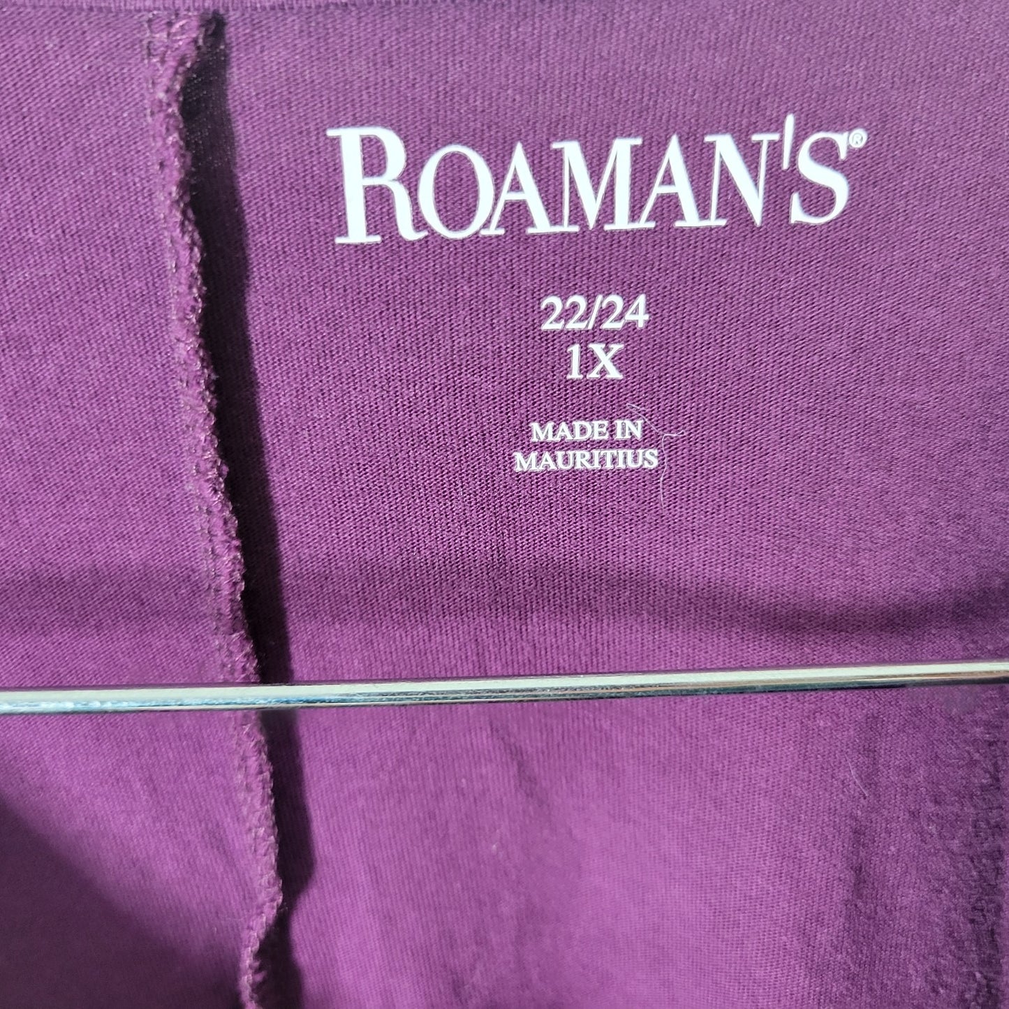 Roamans Womens Top 1X Plus Tunic Purple Cotton 3/4 Sleeve Asymmetric Comfy