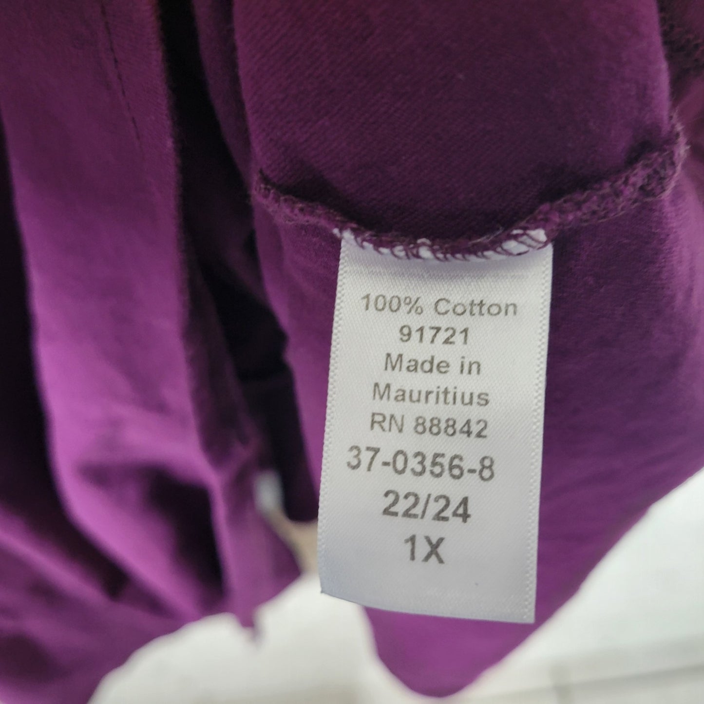 Roamans Womens Top 1X Plus Tunic Purple Cotton 3/4 Sleeve Asymmetric Comfy