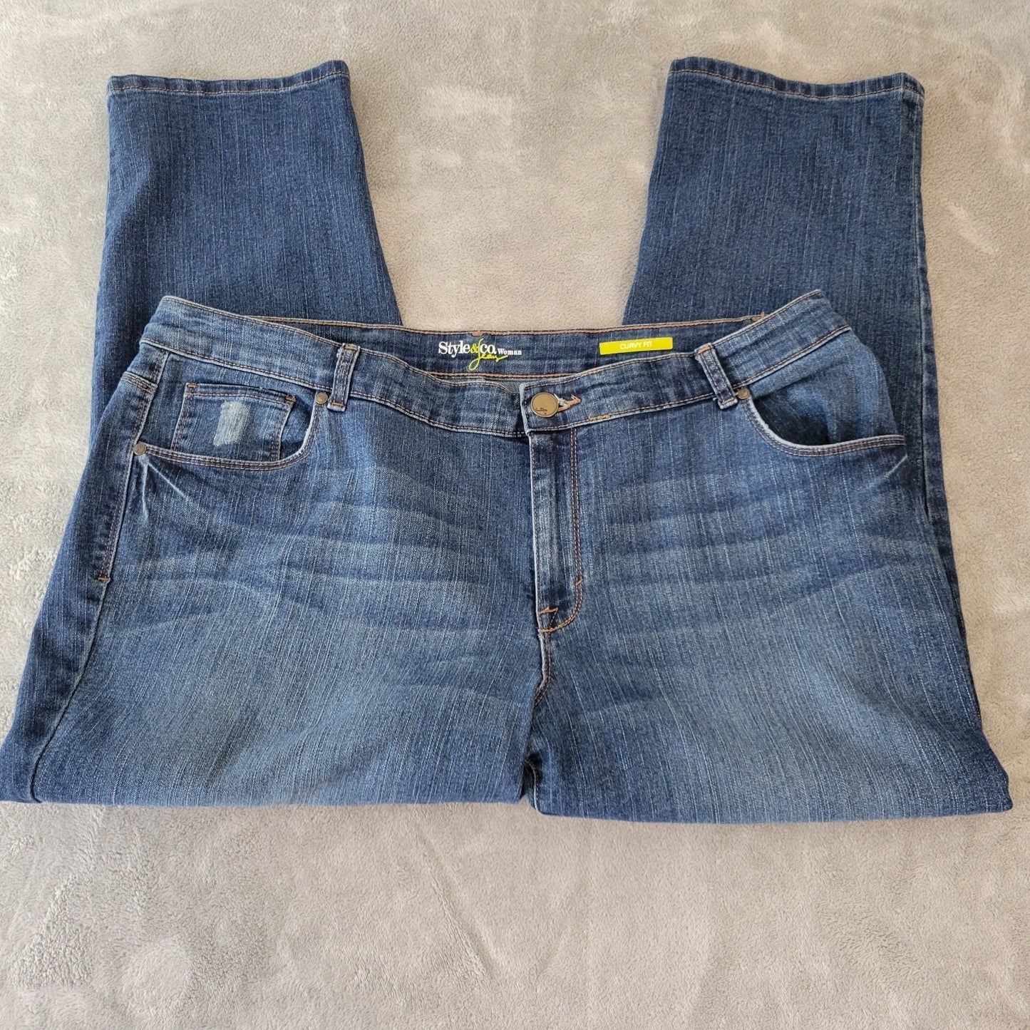 Style Co Womens Jeans 20W Plus Curvy Fit Cropped Dark Blue Denim Zip Fly Comfy