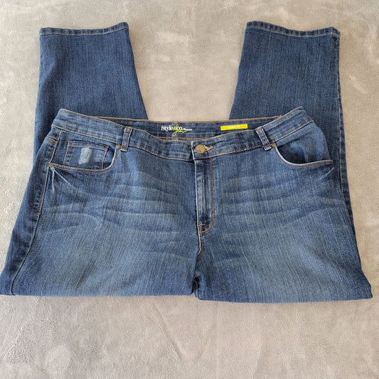 Style Co Womens Jeans 20W Plus Curvy Fit Cropped Dark Blue Denim Zip Fly Comfy