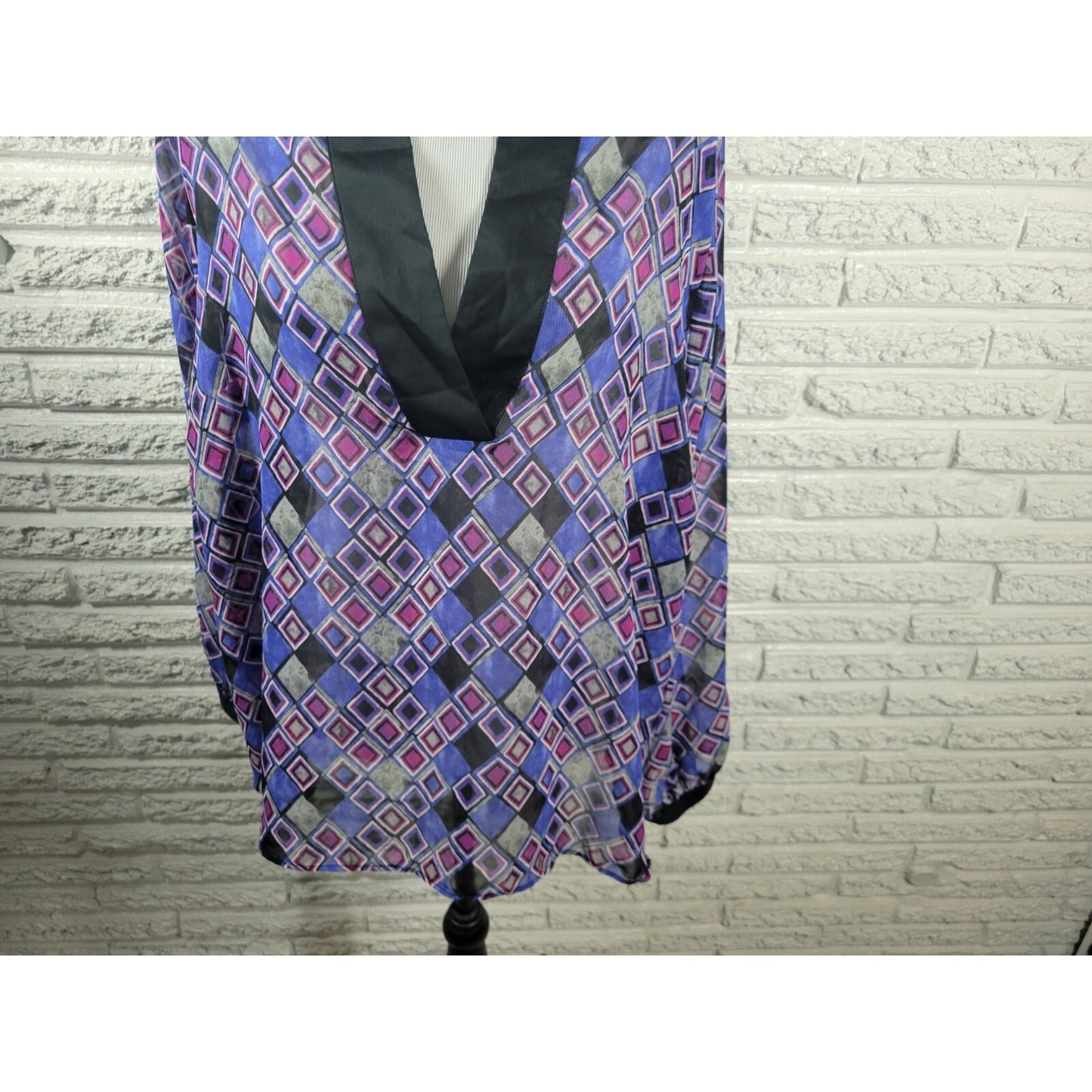 Lane Bryant Women's Plus Size 22/24 Purple Geometric V-Neck Sheer Blouse Top Shi