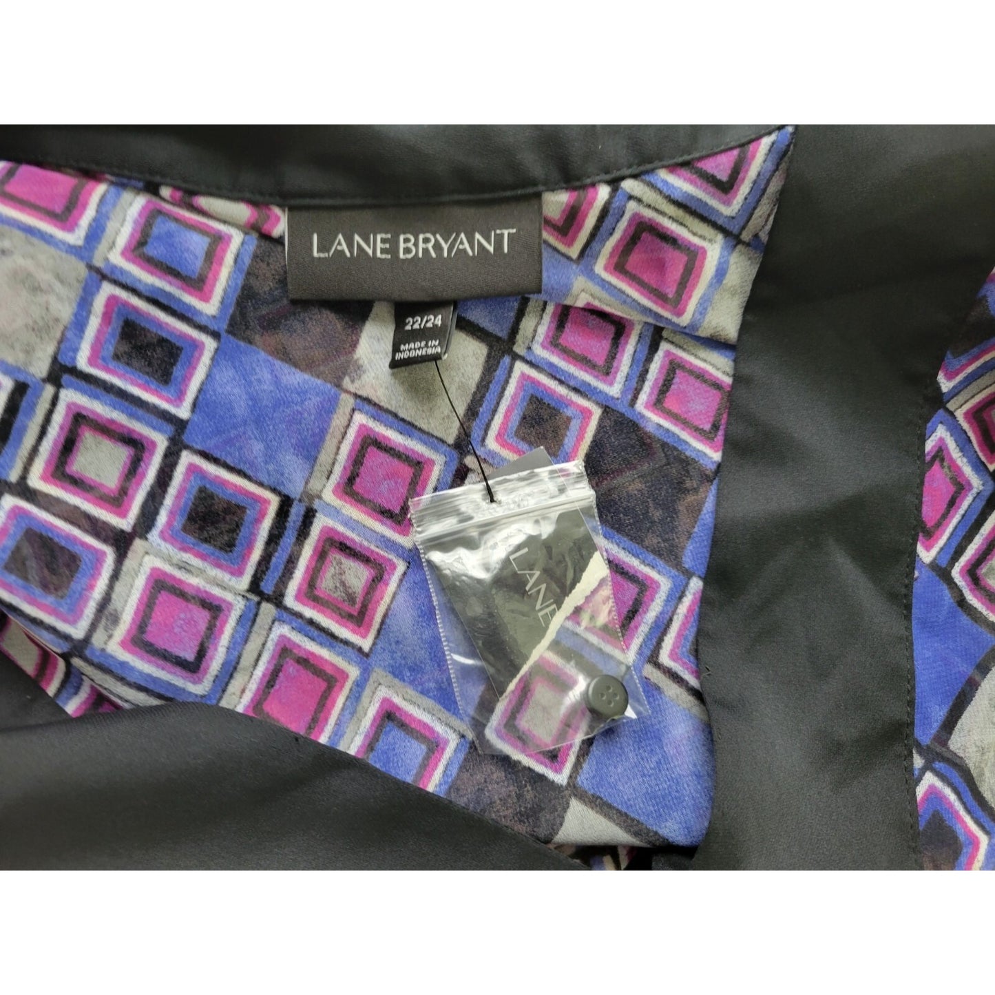 Lane Bryant Women's Plus Size 22/24 Purple Geometric V-Neck Sheer Blouse Top Shi