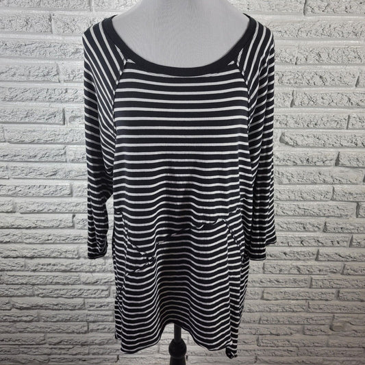 Calvin Klein Women Top 1X Tunic Performance Black Stripe Asymmetric Comfy Casual