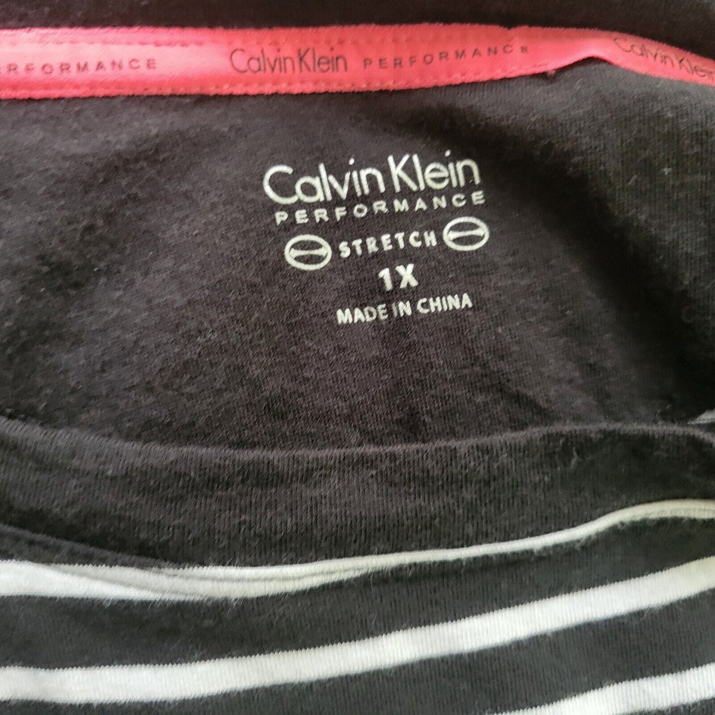 Calvin Klein Women Top 1X Tunic Performance Black Stripe Asymmetric Comfy Casual