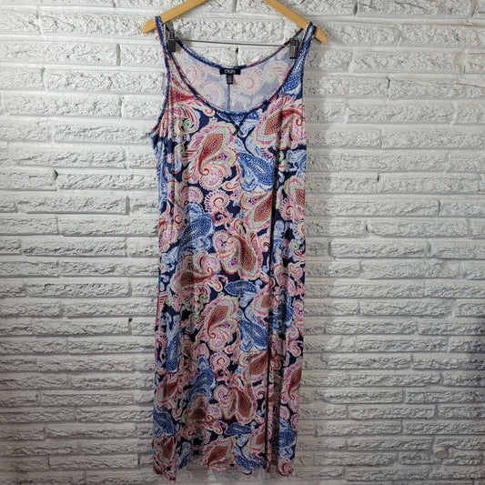 Chaps Womens Dress Extra Large Tank Midi Blue Paisley Cotton Casual Comfy