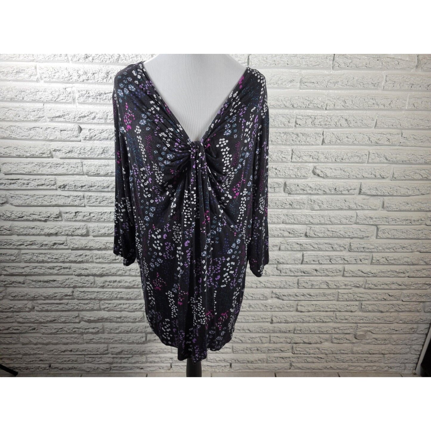 Ellos Womens Top 2X 26 28 Tunic 3/4 Sleeve Soft Purple Floral Casual Stretchy