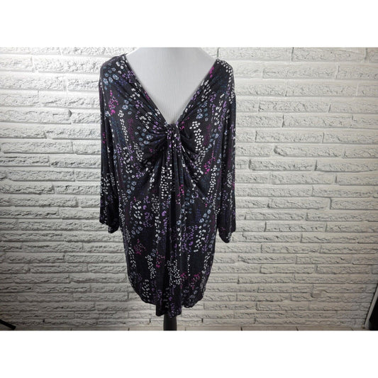 Ellos Womens Top 2X 26 28 Tunic 3/4 Sleeve Soft Purple Floral Casual Stretchy