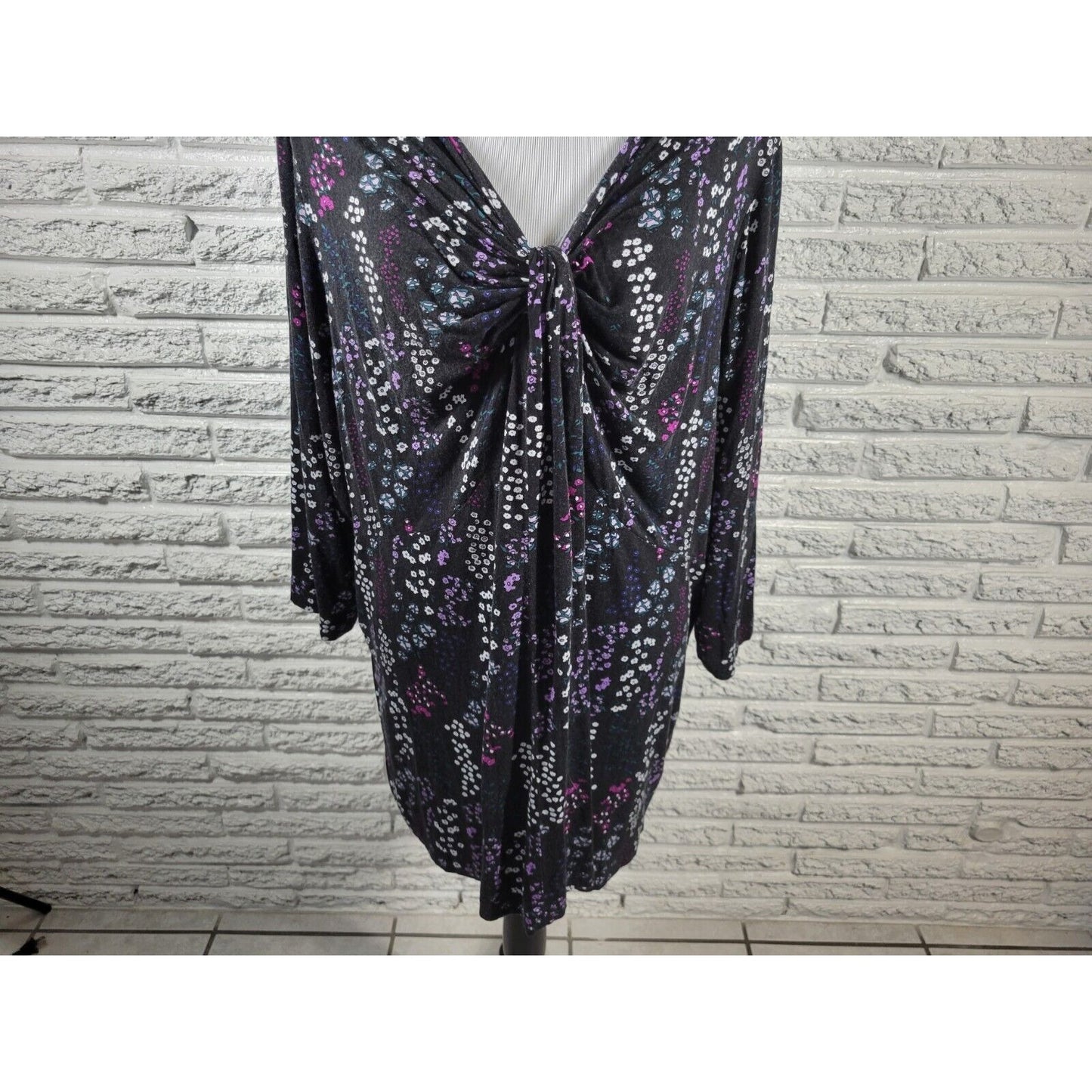 Ellos Womens Top 2X 26 28 Tunic 3/4 Sleeve Soft Purple Floral Casual Stretchy