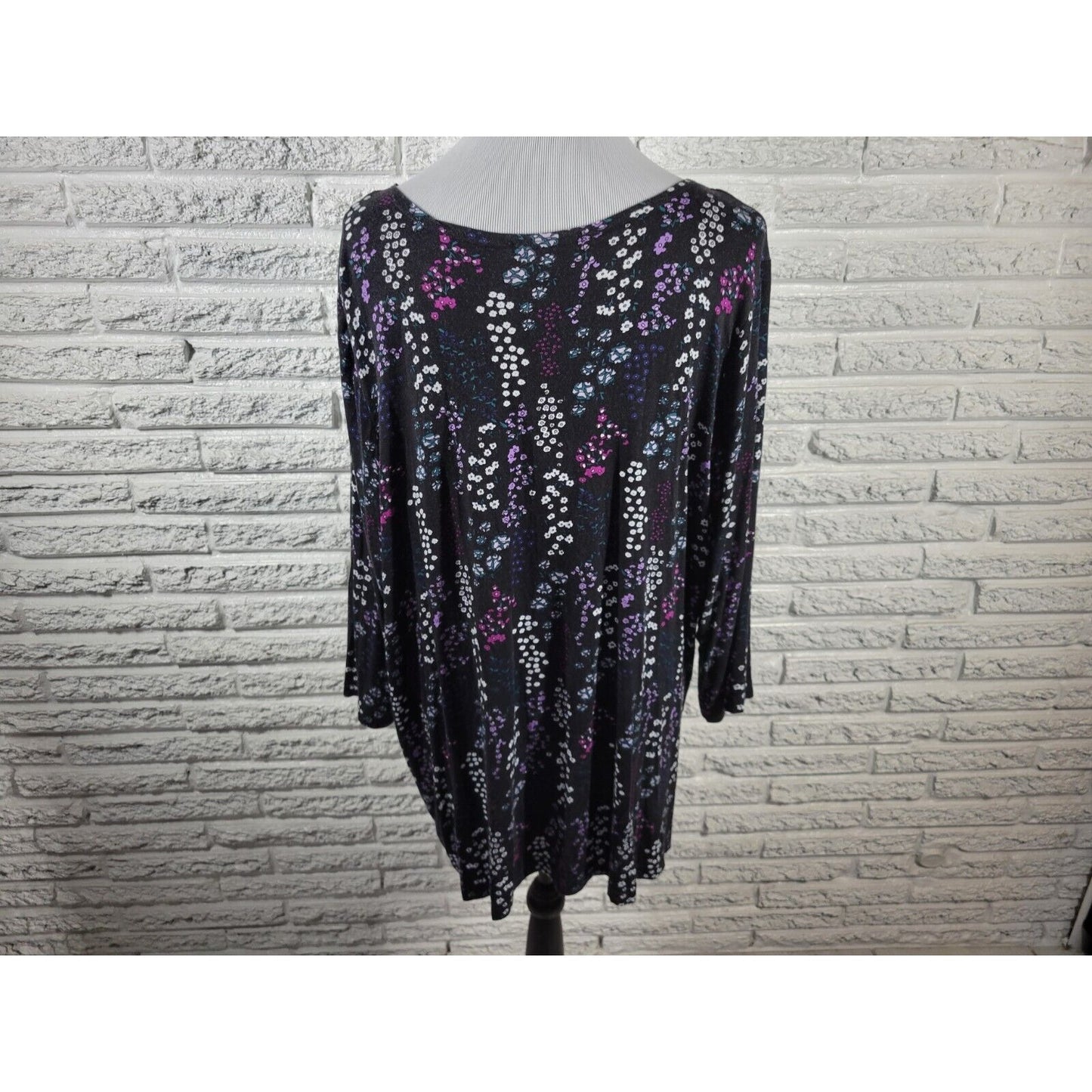 Ellos Womens Top 2X 26 28 Tunic 3/4 Sleeve Soft Purple Floral Casual Stretchy