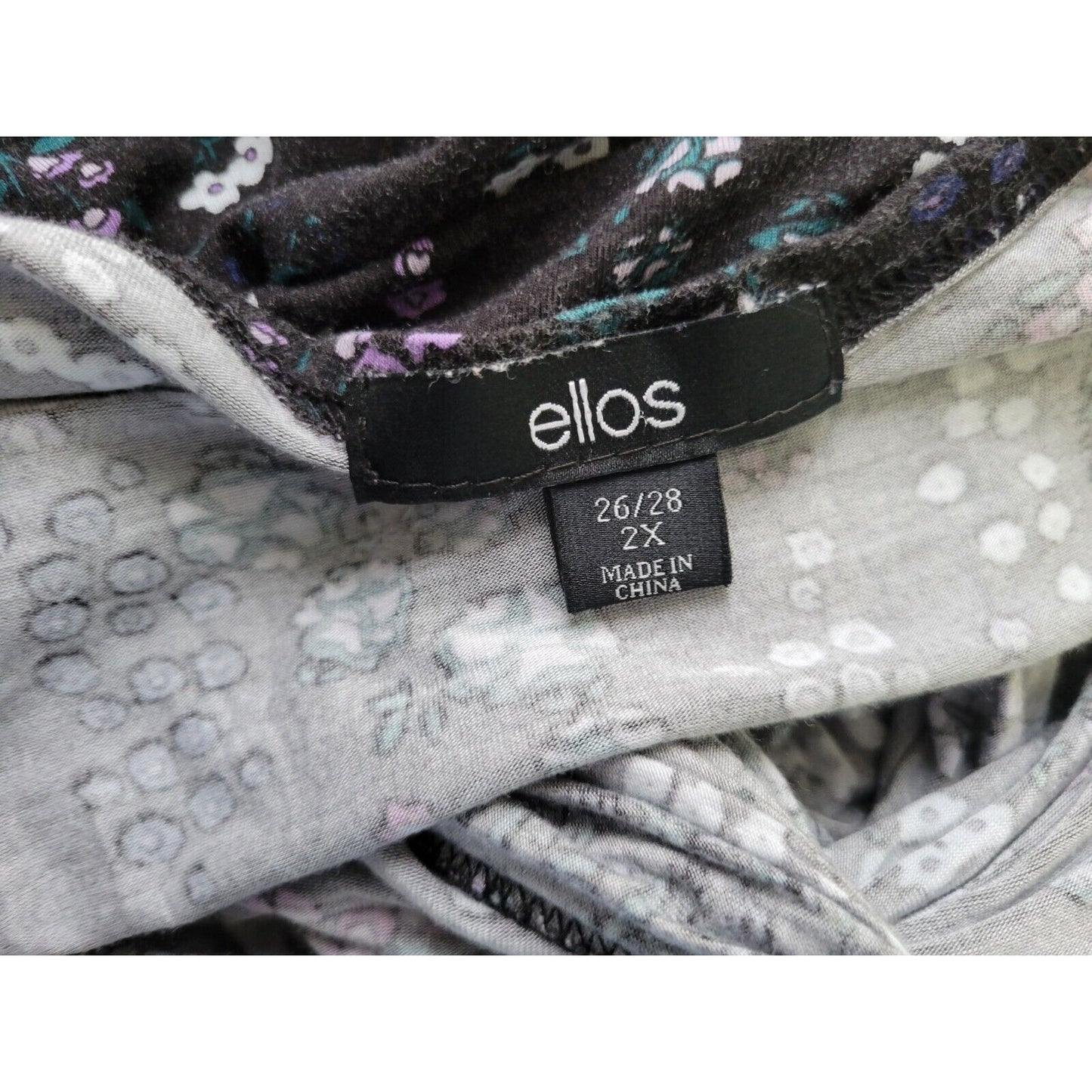 Ellos Womens Top 2X 26 28 Tunic 3/4 Sleeve Soft Purple Floral Casual Stretchy