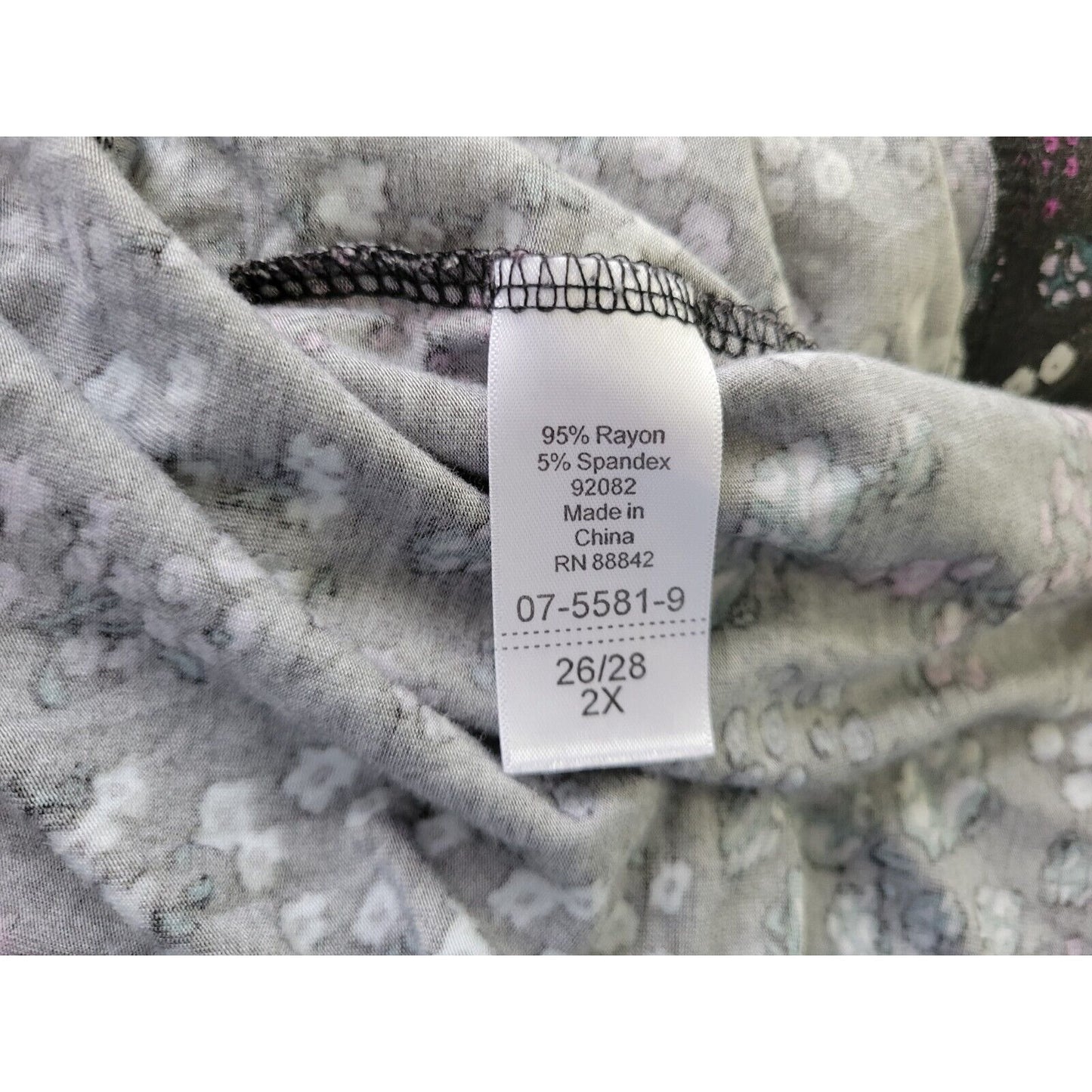 Ellos Womens Top 2X 26 28 Tunic 3/4 Sleeve Soft Purple Floral Casual Stretchy