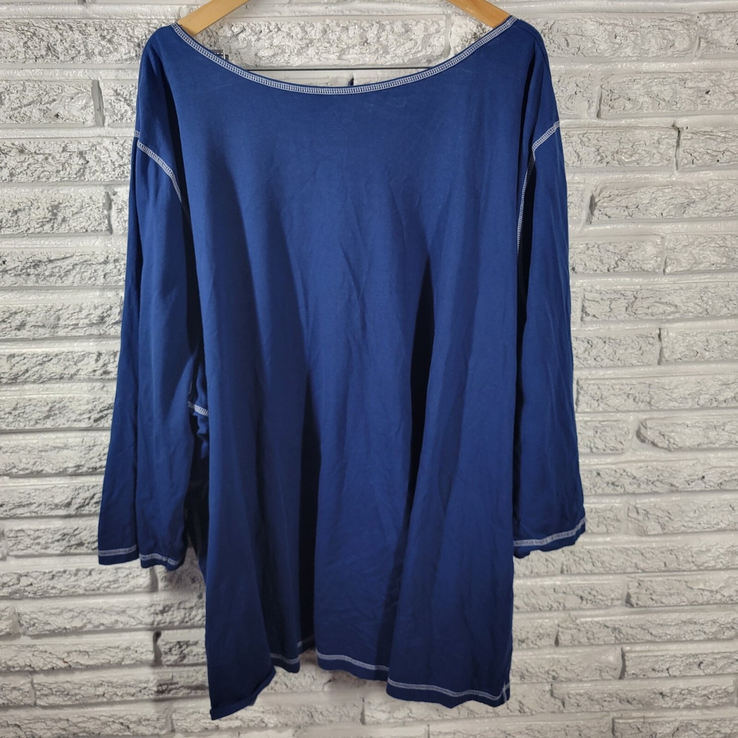 Main Street Blues Women Top 5X Plus Tunic 3/4 Sleeve Blue Pintuck Deco Buttons