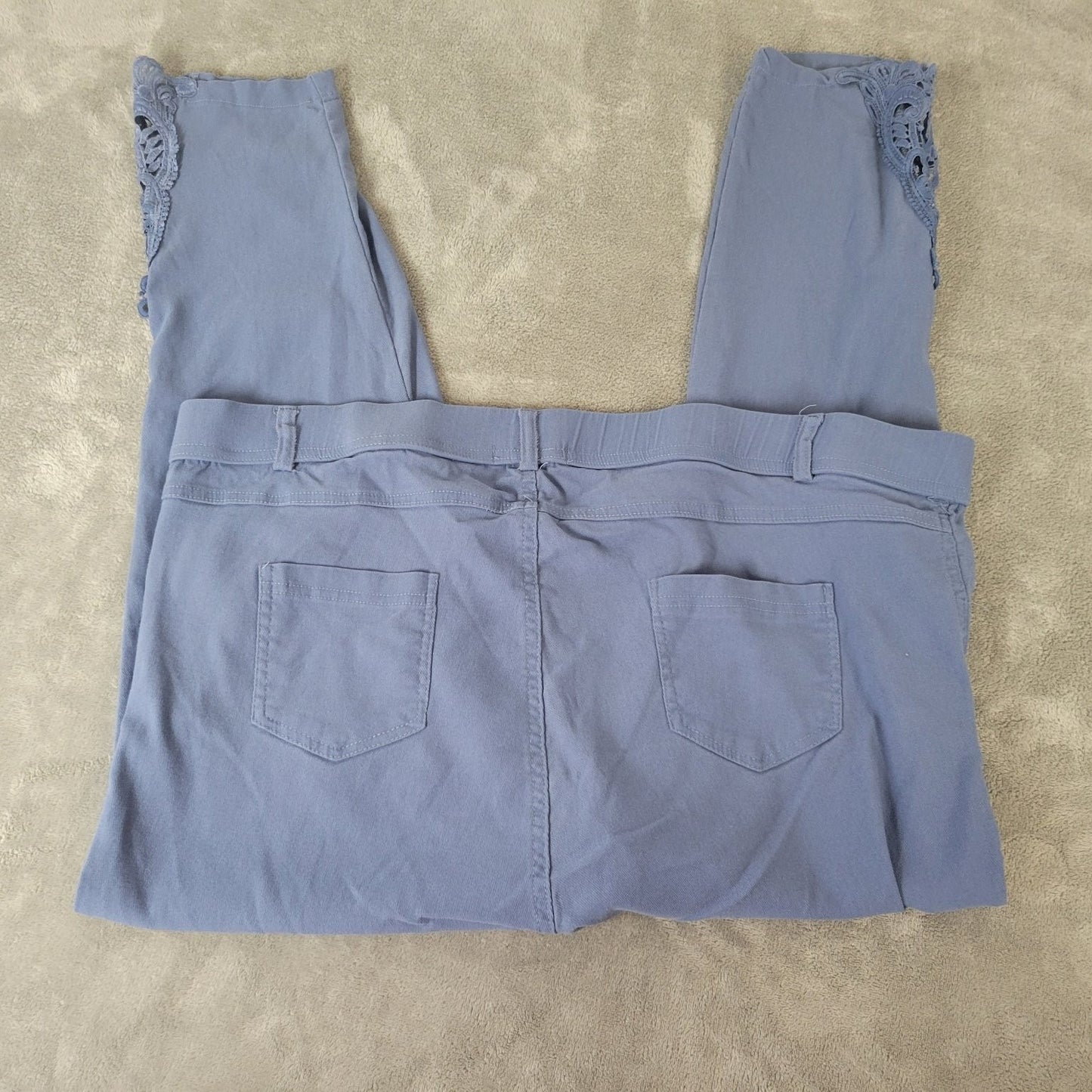 Amaryllis Womens Pants 3X Plus Pull On Light Blue Lace Hem Comfy Casual