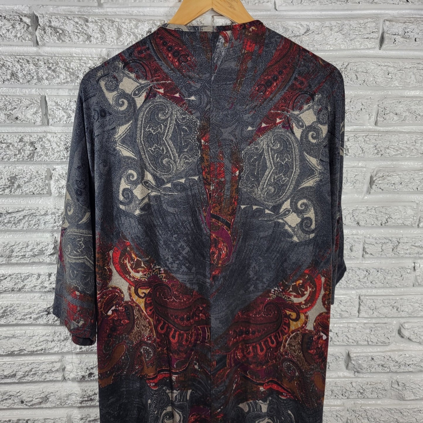 Mlle Gabrielle Women Dress 3X Plus Short Sleeve Gray Paisley Soft Poly Blend Zip