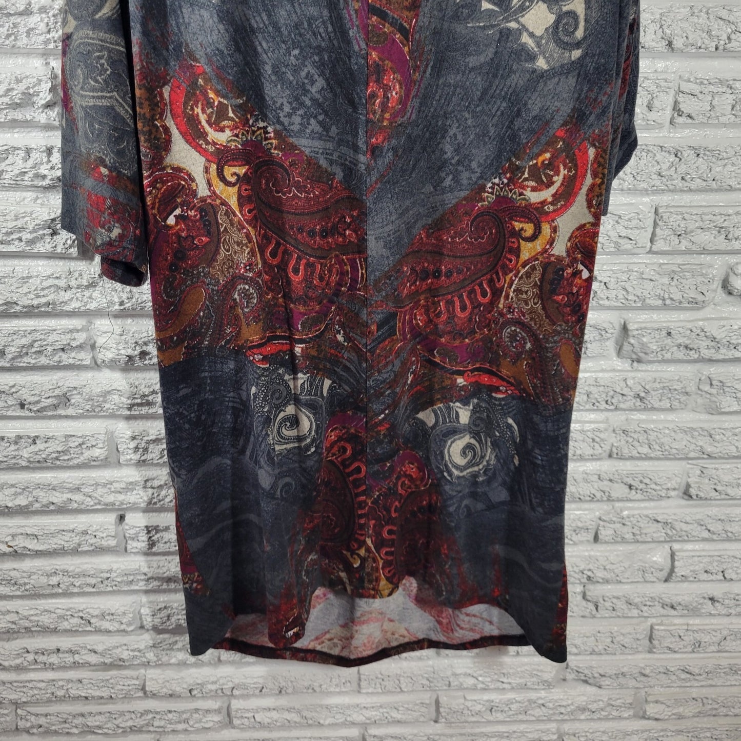 Mlle Gabrielle Women Dress 3X Plus Short Sleeve Gray Paisley Soft Poly Blend Zip