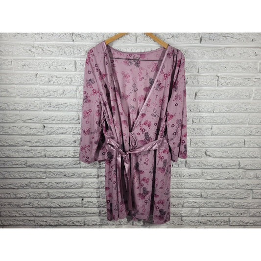 Apt 9 Intimates Womens Robe XXL 3/4 Sleeve Butterflies Lavender Lightweight Sash