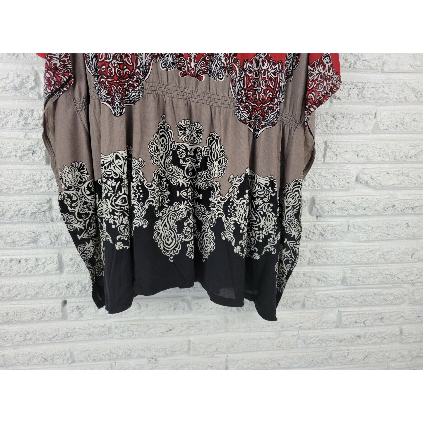 Style & Co Womens Top 2X Plus Tunic Angel Sleeves Red Floral Nylon Pullover