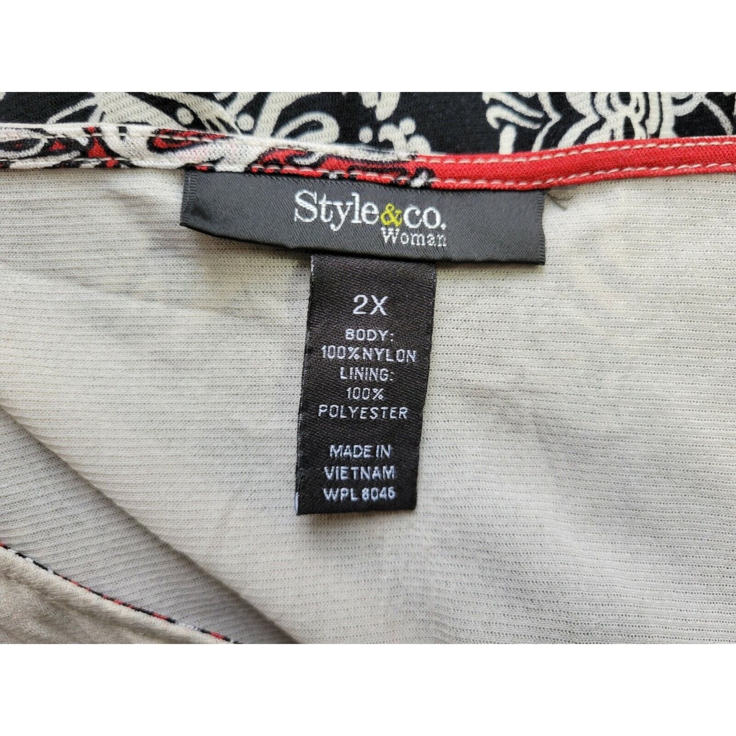 Style & Co Womens Top 2X Plus Tunic Angel Sleeves Red Floral Nylon Pullover