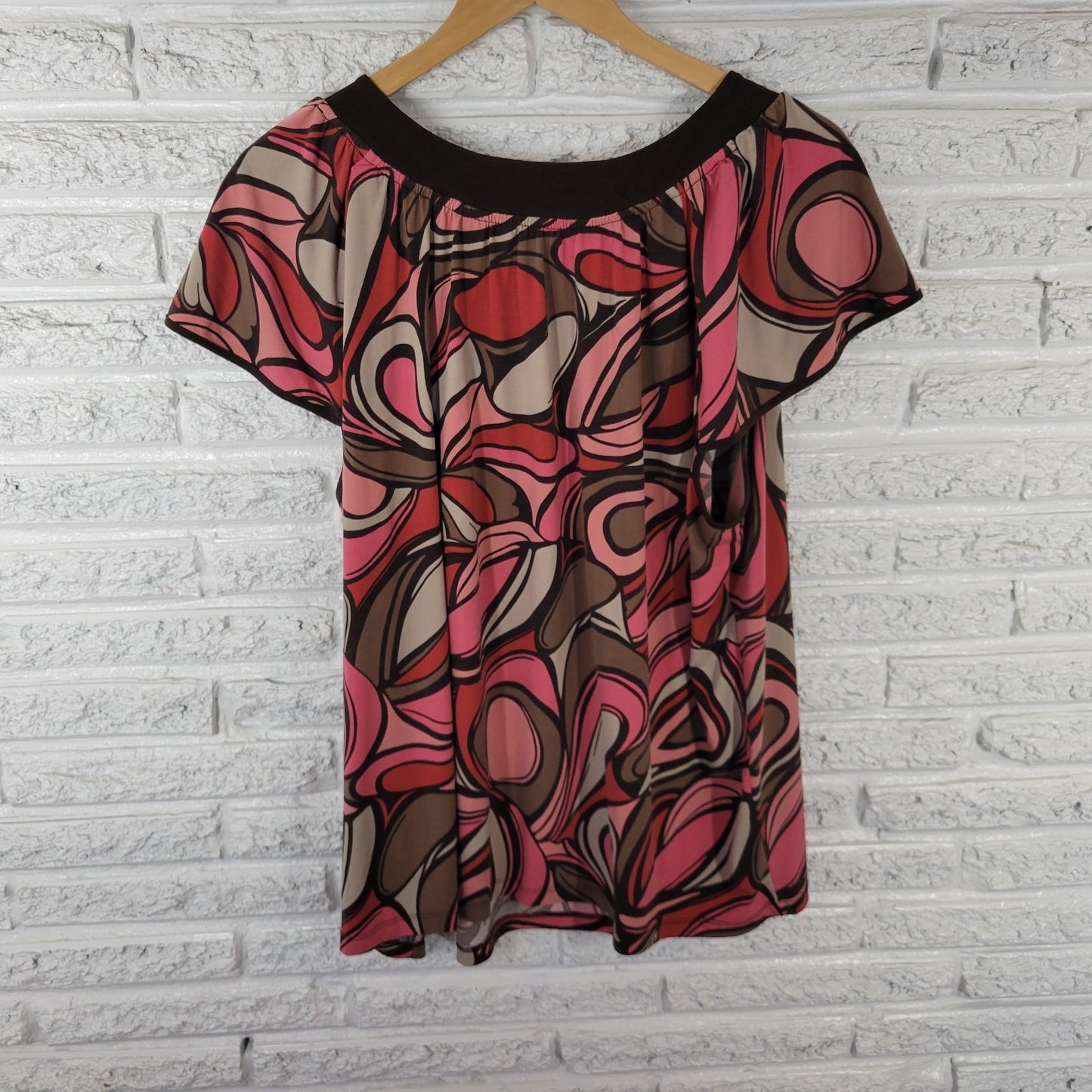 Apt 9 Women's 2X Plus Size Brown Pink Floral Sleeveless Blouse Round Neck