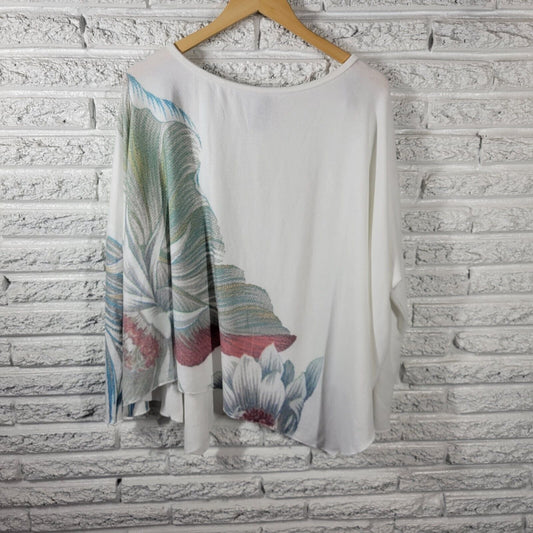 GO Couture Women Top Extra Large XL Oversized Long Sleeve Blue Green Floral Soft