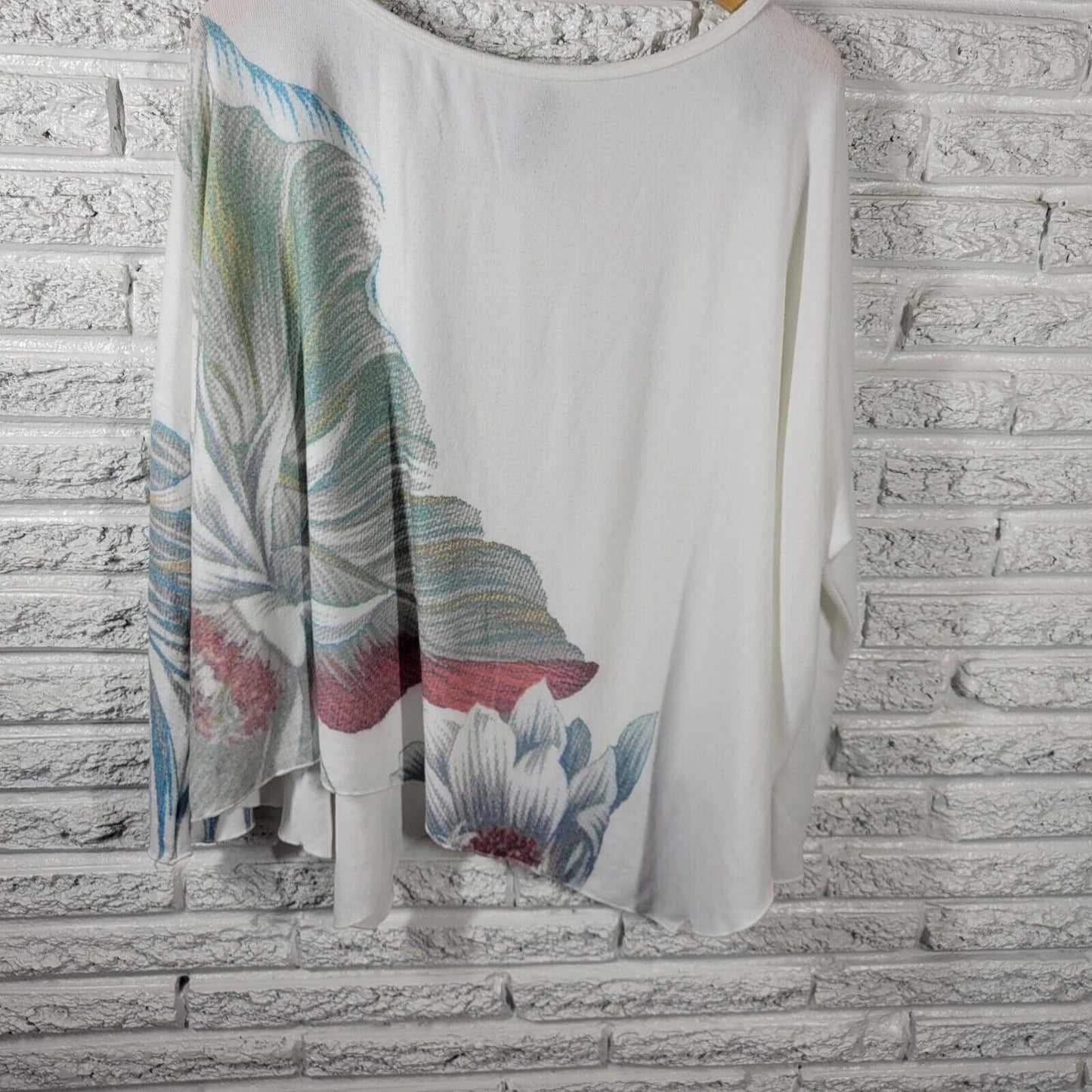 GO Couture Women Top Extra Large XL Oversized Long Sleeve Blue Green Floral Soft