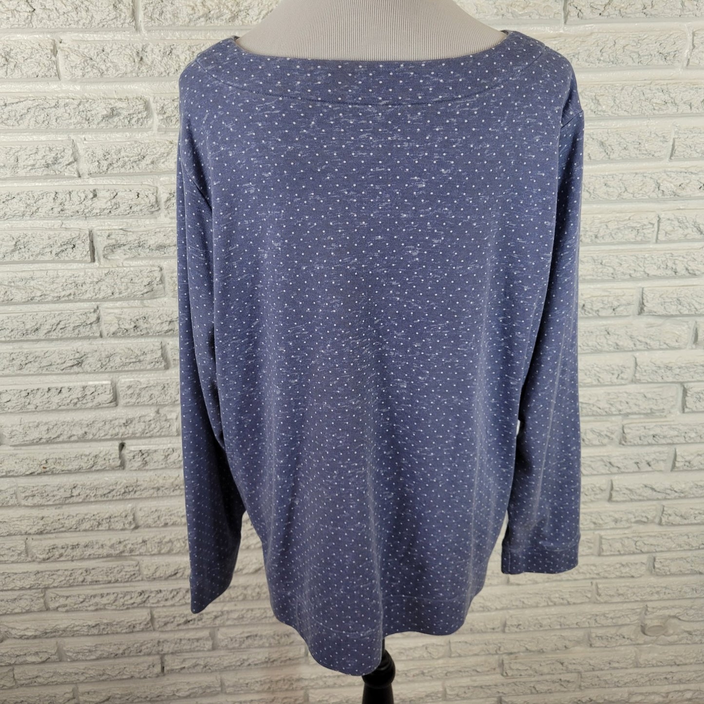 Croft Barrow Extra Soft Womens Top 2X Plus Long Sleeve Blue Floral Cotton Blend