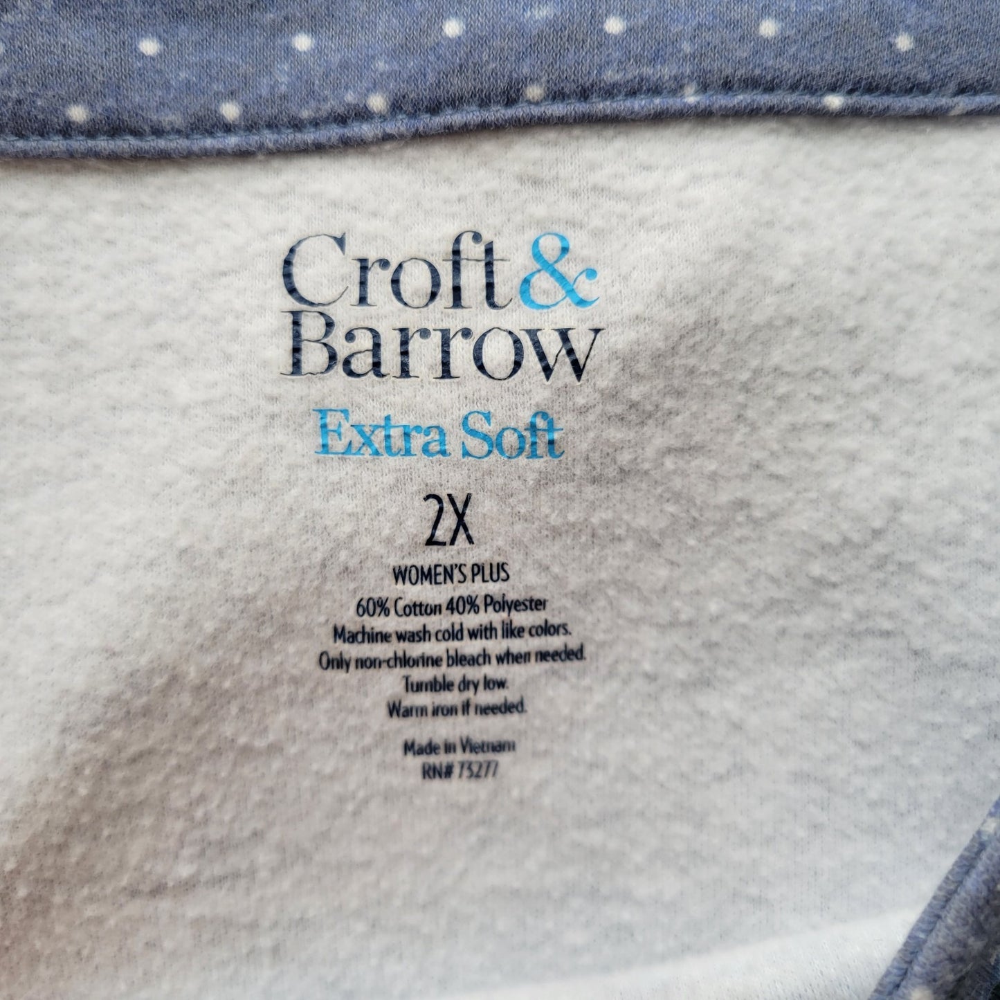 Croft Barrow Extra Soft Womens Top 2X Plus Long Sleeve Blue Floral Cotton Blend