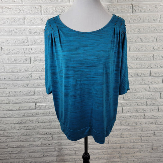 Sag Harbor Womens Top Extra Large Dolman Sleeve Blue Heather Beaded Comfy Casual