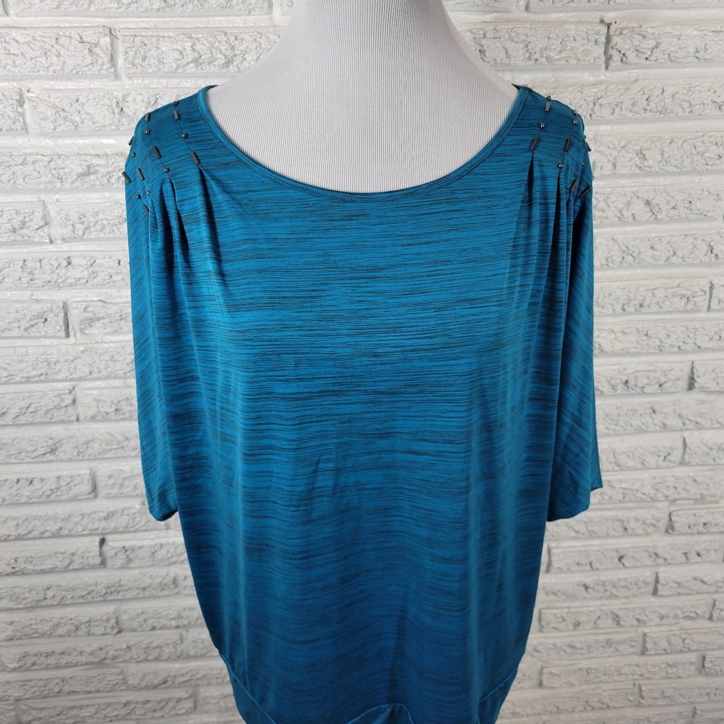 Sag Harbor Womens Top Extra Large Dolman Sleeve Blue Heather Beaded Comfy Casual