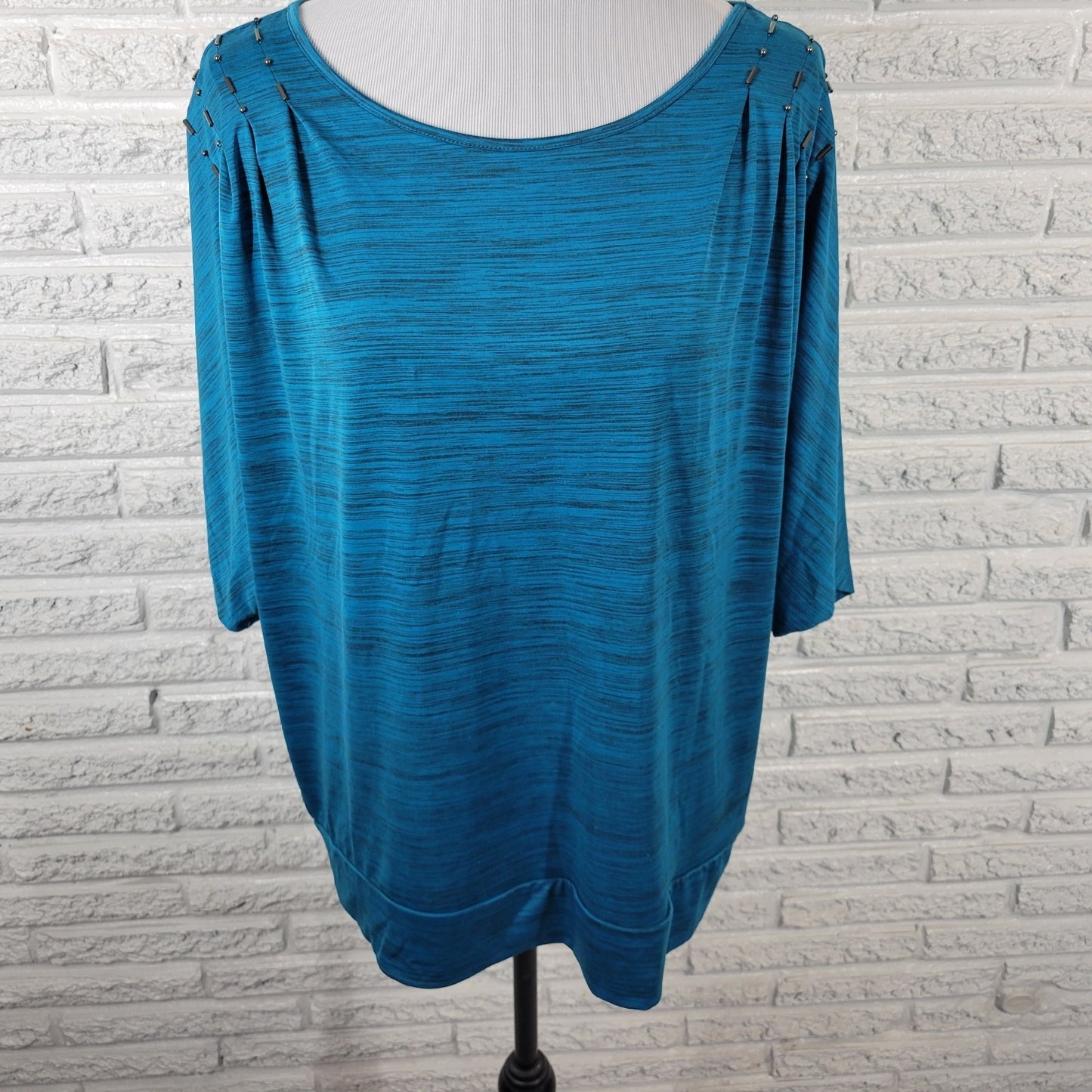 Sag Harbor Womens Top Extra Large Dolman Sleeve Blue Heather Beaded Comfy Casual