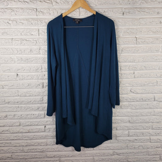 Karen Kane Womens Top 1X Plus Cardigan Open Blue Green Knit Poly Blend Office