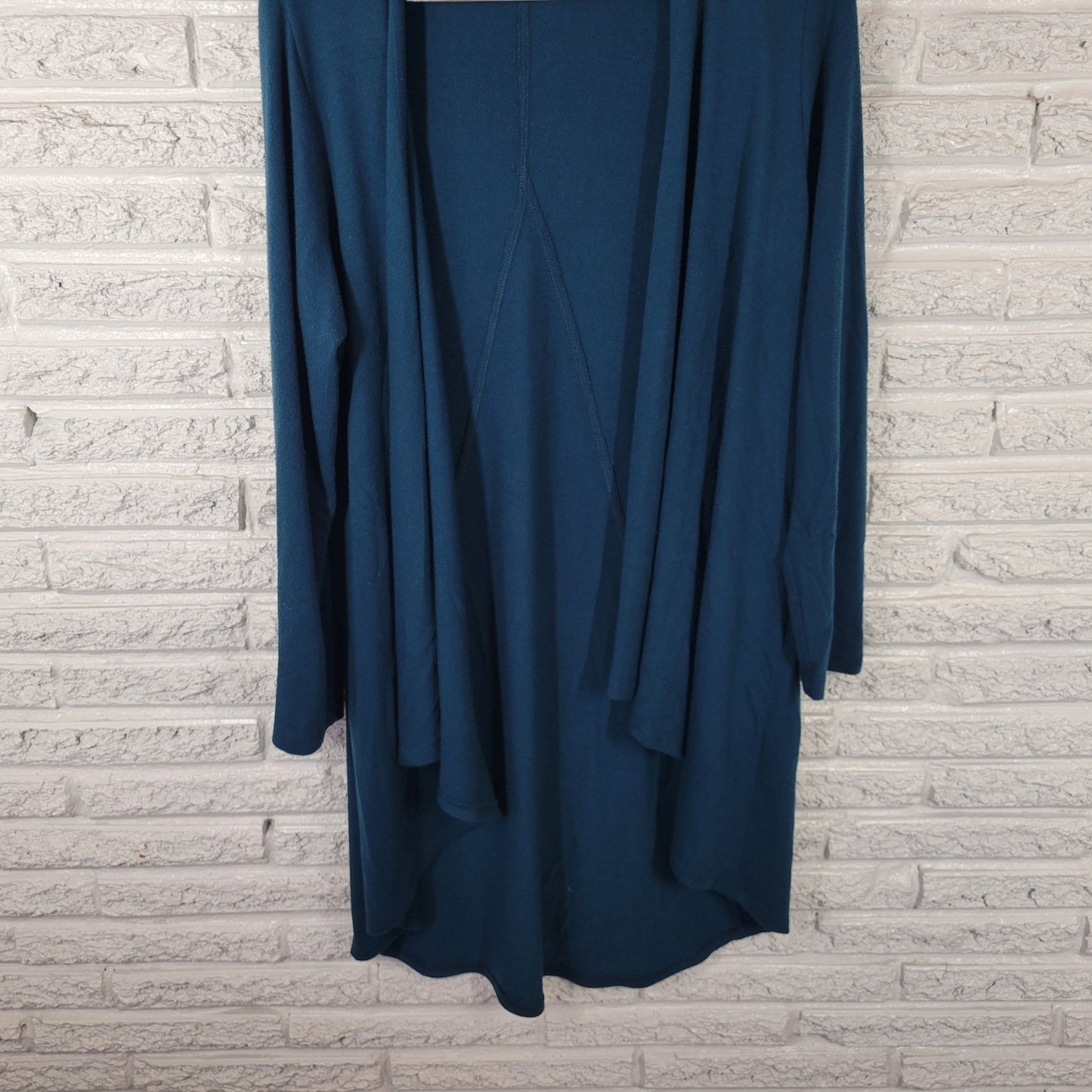 Karen Kane Womens Top 1X Plus Cardigan Open Blue Green Knit Poly Blend Office