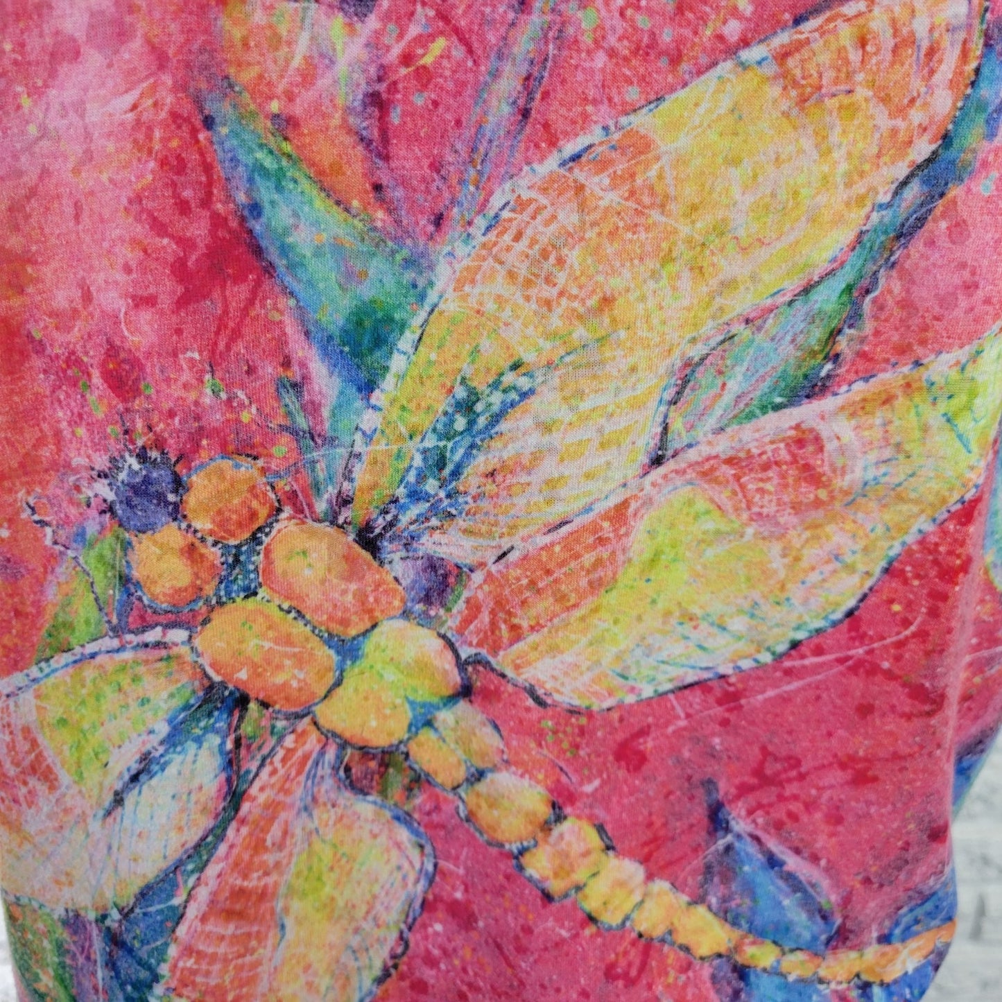 Leoma Lovegrove Womens Top XL Tee Dragonfly Pink Poly Blend Rhinestones Comfy