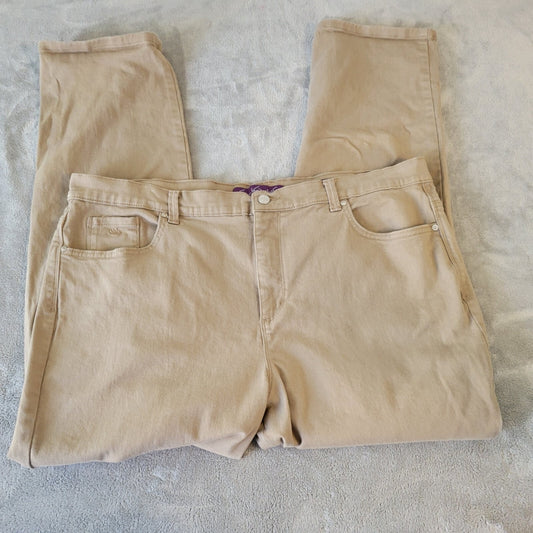 Gloria Vanderbilt Amanda Womens Jeans 20W Plus Straight Leg Beige Denim Zip Fly