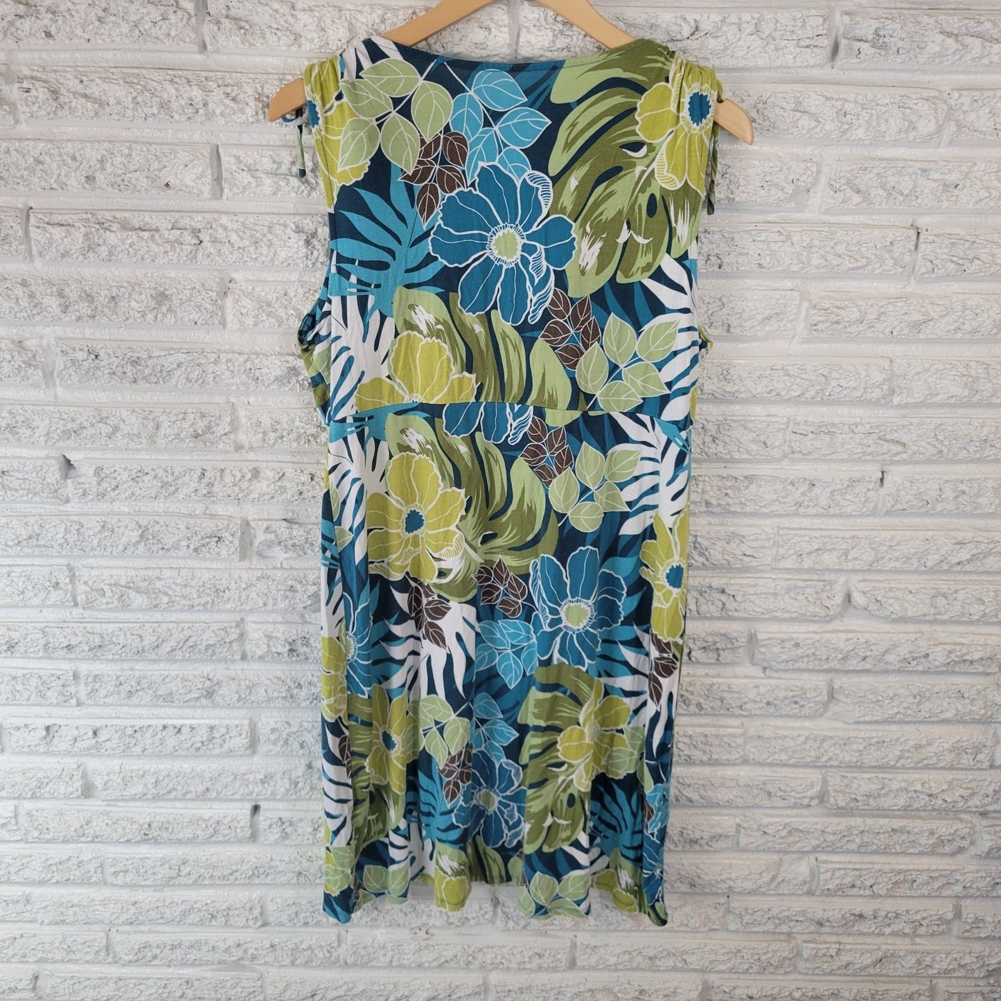 Croft Barrow Womens Dress PXL Mini Sheath Sleeveless Ties Blue Green Floral