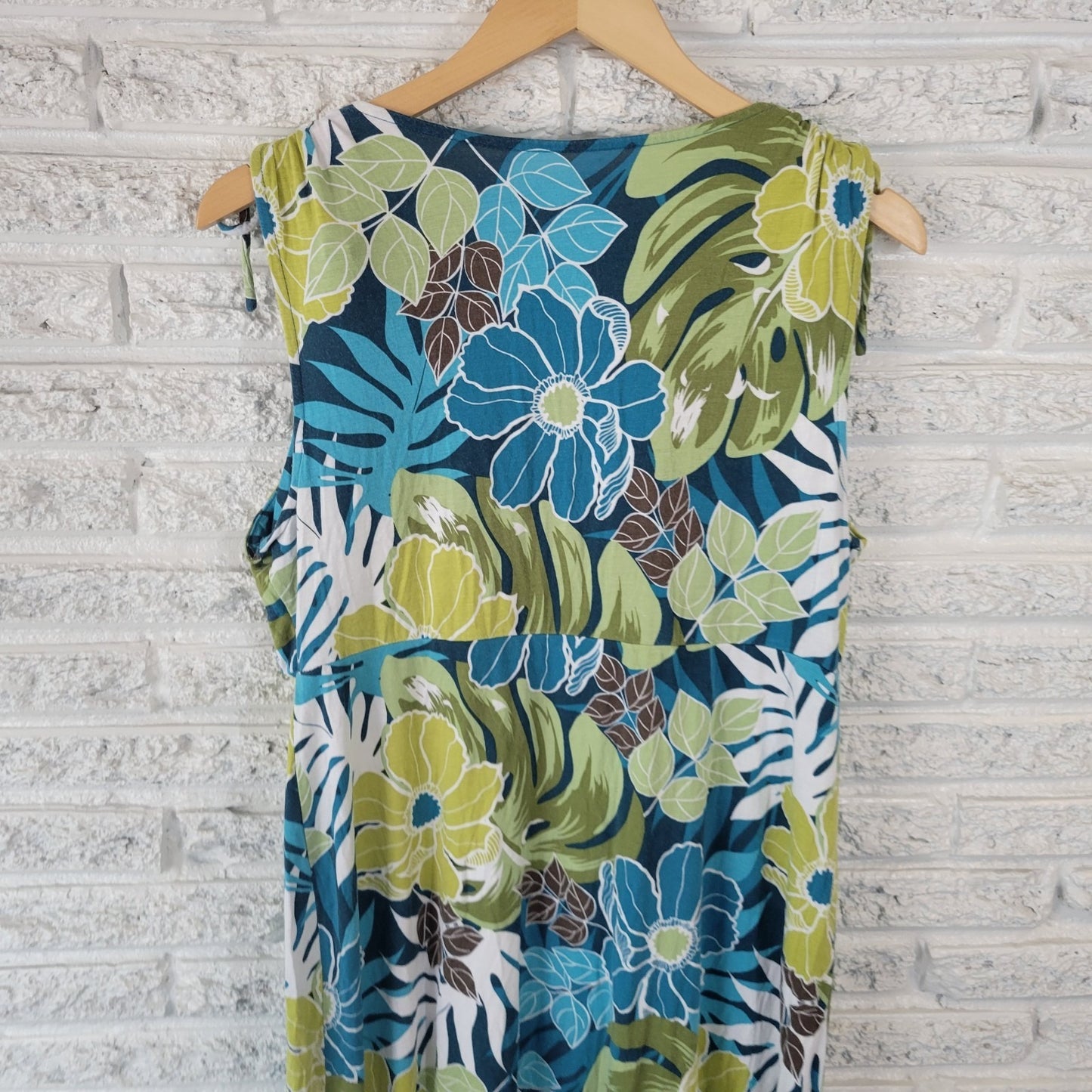 Croft Barrow Womens Dress PXL Mini Sheath Sleeveless Ties Blue Green Floral