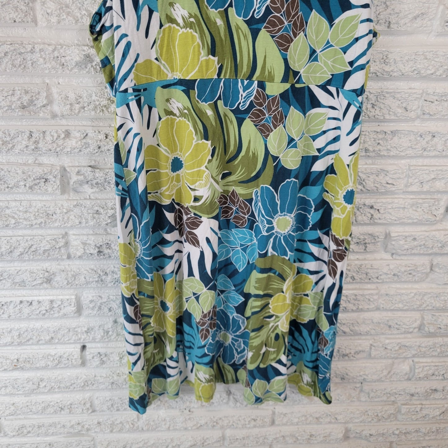 Croft Barrow Womens Dress PXL Mini Sheath Sleeveless Ties Blue Green Floral