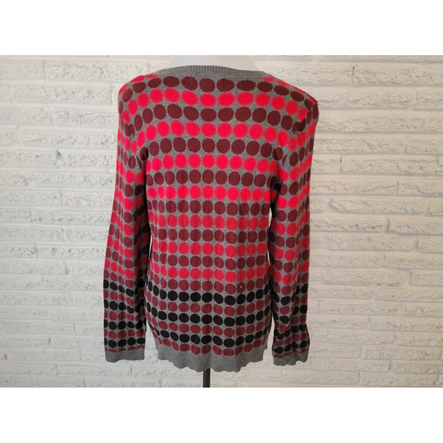 Liz Claiborne Womens Sweater Extra Large XL Long Sleeve Pullover Red Polka Dot