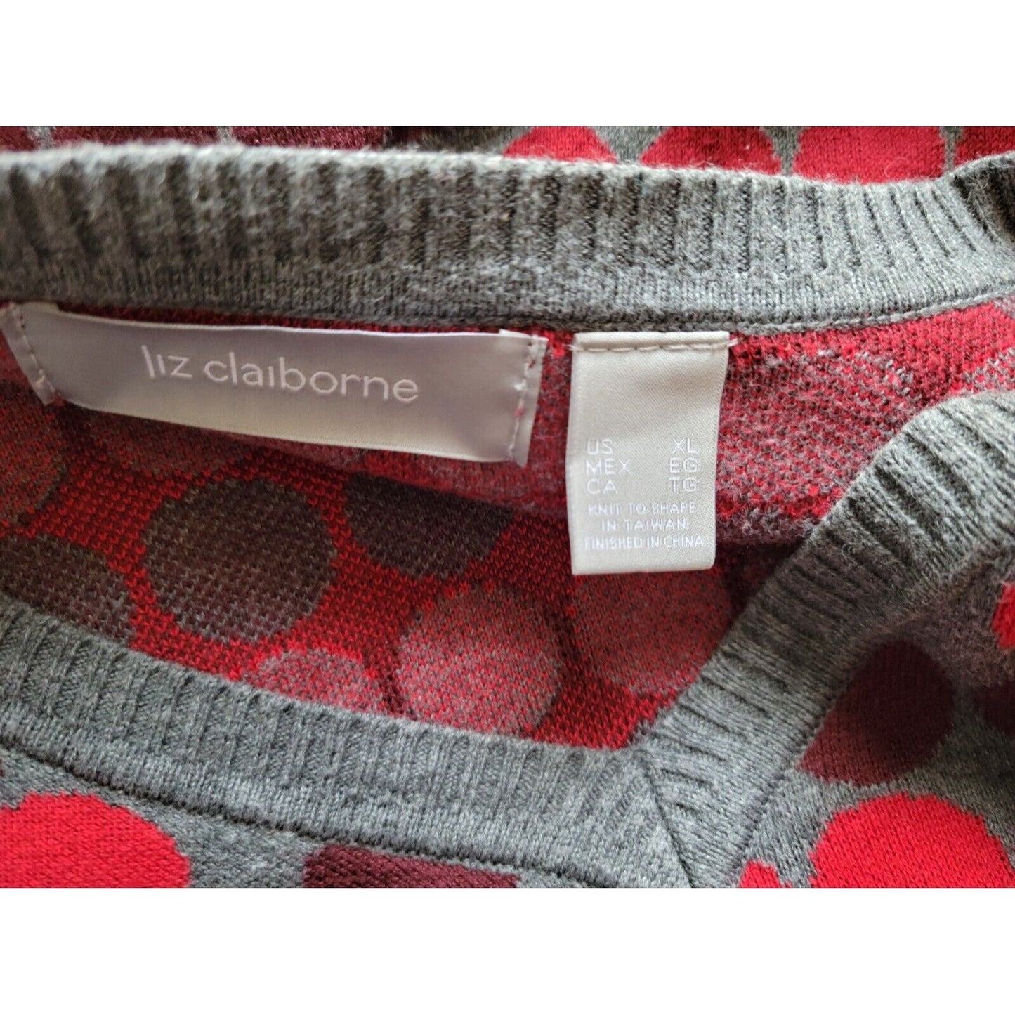 Liz Claiborne Womens Sweater Extra Large XL Long Sleeve Pullover Red Polka Dot