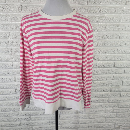 Liz & Co Womens Top Extra Large Long Sleeve Pink Stripe Knit Cotton Casual Comfy