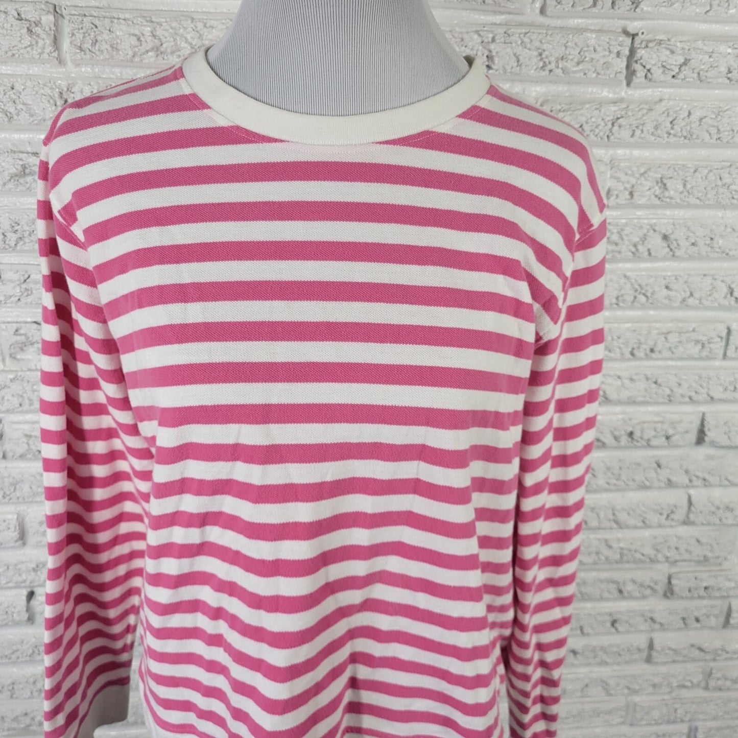 Liz & Co Womens Top Extra Large Long Sleeve Pink Stripe Knit Cotton Casual Comfy