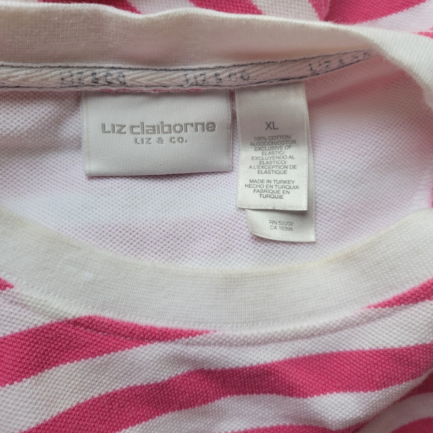 Liz & Co Womens Top Extra Large Long Sleeve Pink Stripe Knit Cotton Casual Comfy