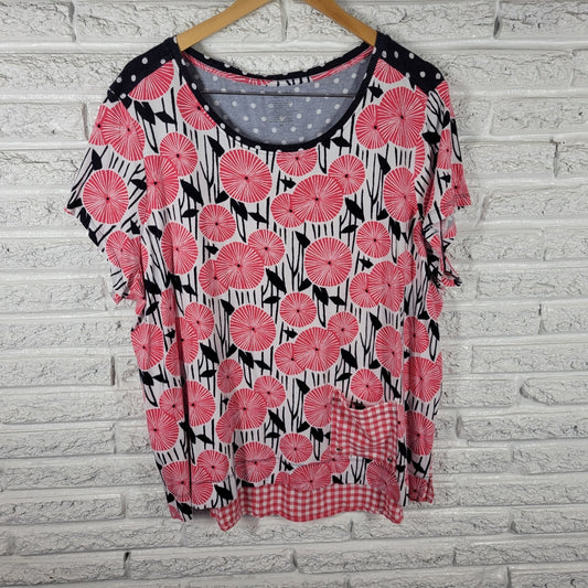 Westbound Women's 3X Plus Red Black Geometric T-Shirt Top Round Neck