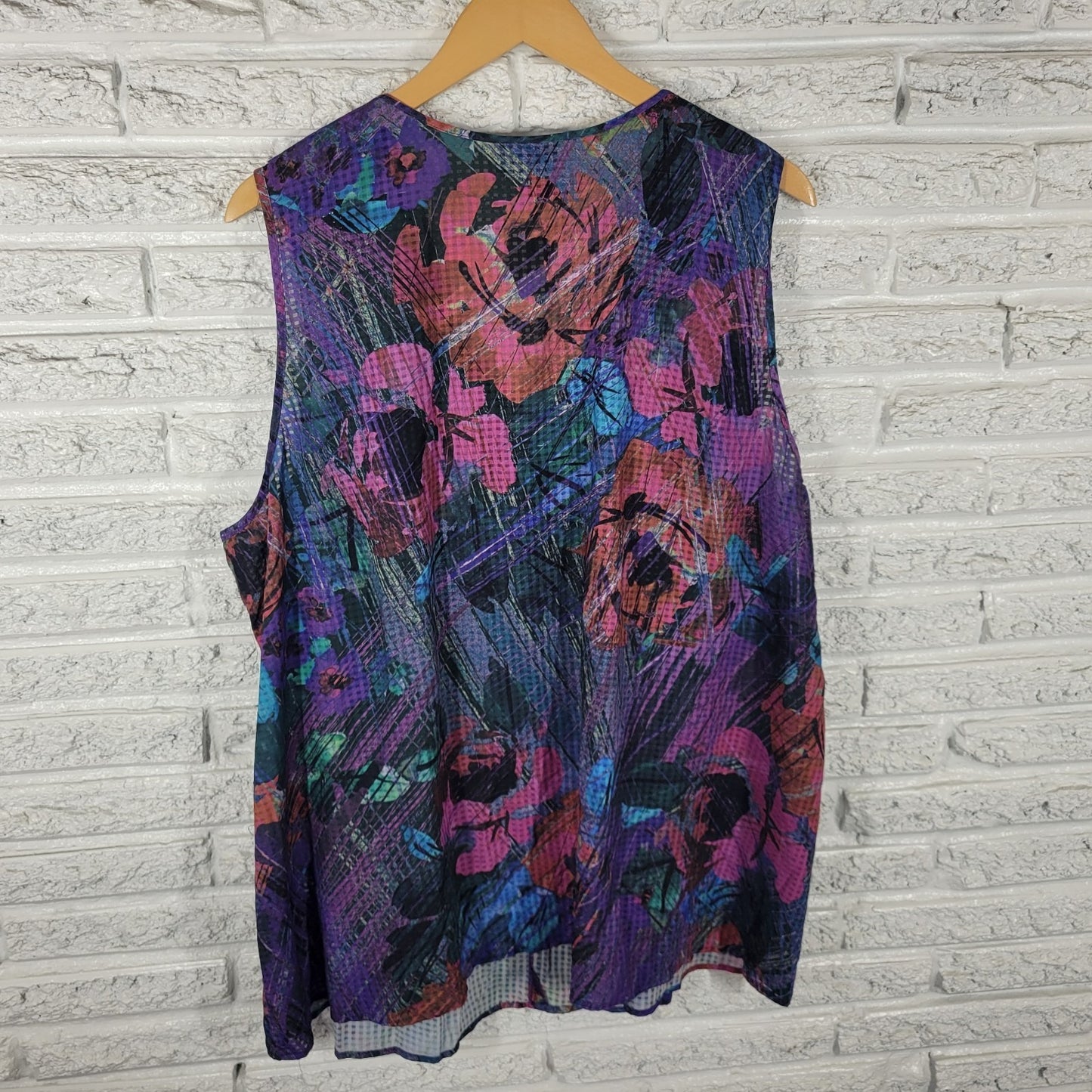 Lane Bryant Womens Top 28 Plus Tank Purple Floral 1/4 Zip Semi Sheer Ruffle Poly